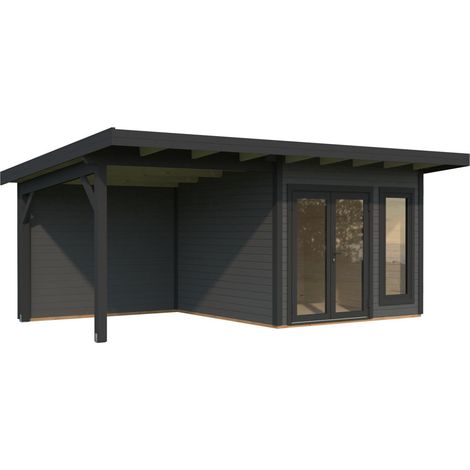 Abri de jardin en bois Aurelia 8,4+7,9 m2 Peint gris foncé + anthracite (1/5)