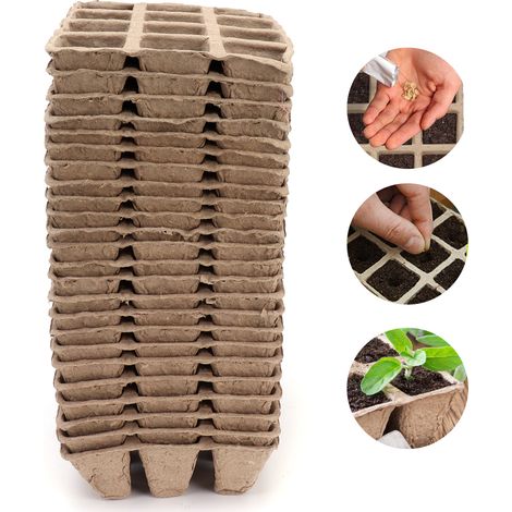 Mini Pots de culture pour semis - Pots en pulpe de papier recyclé 24 pièces - 12 cellules - Dimensions 16x12x4.5cm - Dégradables et écologiques (1/5)