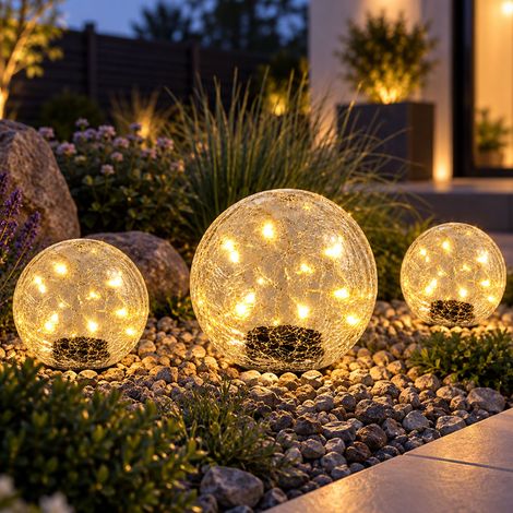 3 lampade da esterno a LED, lampade solari, lampade da giardino, vetro crackled, vetro trasparente, IP44 (1/5)