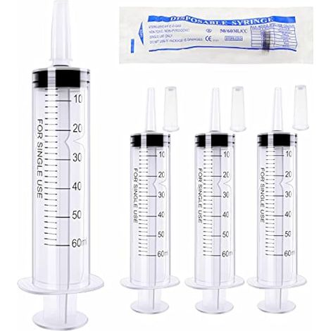 4 Pièces 60ml Outils de Mesure de Liquide en Plastique, Emballage Individuel, Tube de Remplissage de Mesure, pour Laboratoire Industriels, Distribution de Liquide et Arrosage