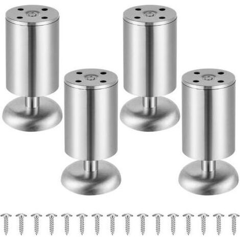 Lot de 4 pieds de meuble en acier inoxydable (charge max 250kg), pieds de meuble réglables - Pour pied canapé, pied meuble salle de bain, pied de lit & pied de table (Couleur Métallique, 10 cm) (1/5)