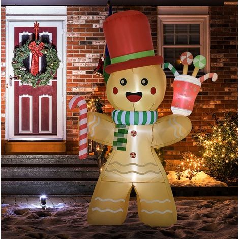 Décoration de Noël gonflable bonhomme pain d’épices 235 cm polyester LED multicolore - CHICFURN (1/5)