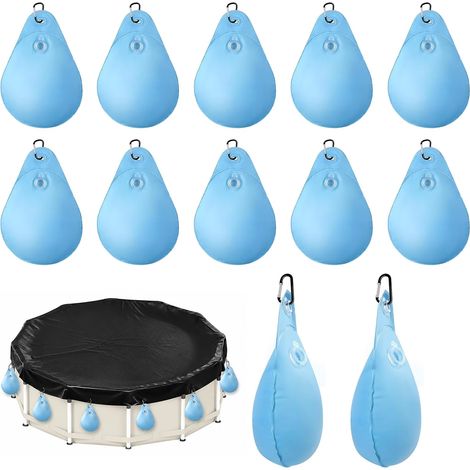 Lot de 12 poids de couverture de piscine - Sacs de lestage remplis d'eau avec crochet et valve anti-fuite - Sacs d'eau épais pour couverture d'hiver - Accessoires pour bâche de piscine (bleu clair) (1/5)