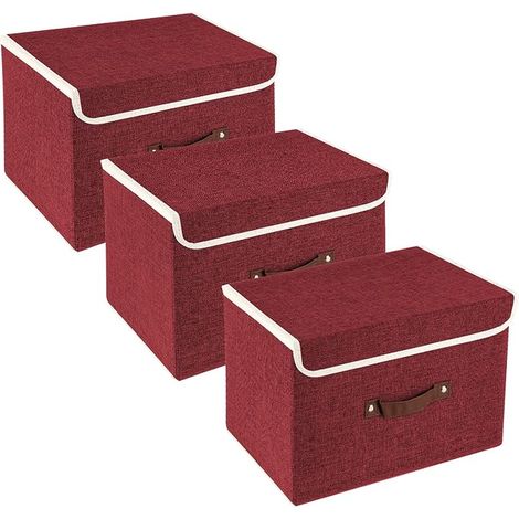 Storage Box with Lid, Fabric, Washable, Fabric Storage, 38 x 25 x 25 cm, Red Wine (1/5)