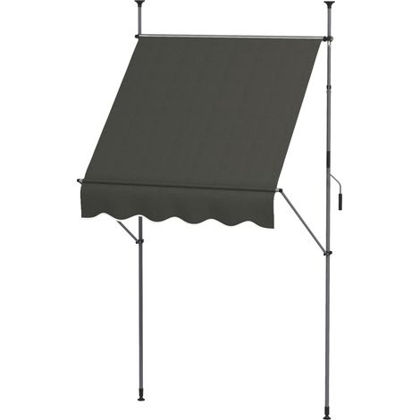 Store extérieur autoportant à enroulement manuel, 1,5 m L x 1,2 m l x 2,1–3 m H, inclinaison réglable, métal/aluminium/polyester, gris foncé