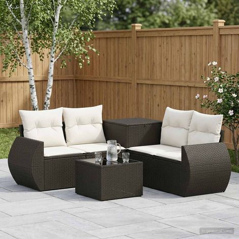 vidaXL Juego de Sofá 6 uds. Negro y Blanco Crema 55 x 55 x 37 cm (1/5)