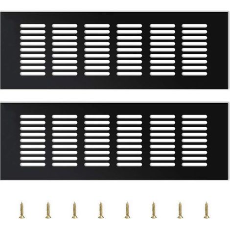 ANDIAMO Grille d'aération rectangulaire en aluminium noir – Lot de 2 pièces 25cm x 8cm x 1.5cm – Installation rapide avec vis incluses (1/5)