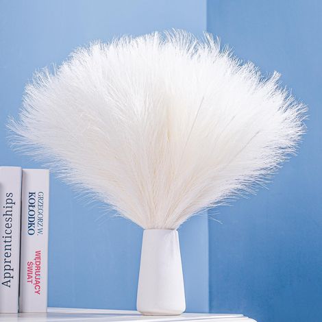 Lot de 10 tiges d'herbe de pampa blanche duveteuse – 45 cm – Décoration d'herbe de la pampa artificielle – Petit pompon pelucheux – Arrangement floral et remplissage de vase pour décoration (1/5)
