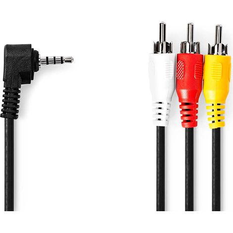Cables de audio y vídeo  Macho de 3,5 mm  3x RCA macho  Niquelado  1,00m  Redondo  PVC  Negro