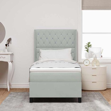 vidaXL Lit à ressorts avec matelas Gris clair 90 x 200 cm Velours (1/5)
