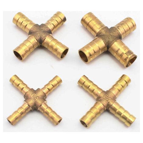 1PC 4 cours de 8 mm Laiton Connecteur Raccord Tuyau Conduite Durite Pour Air Carburant Eau Vide (1/2)