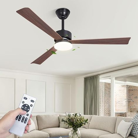 GBLY Ventilador de techo con luz silencioso iluminación 3 aspas madera regulable con mando a distancia para comedor dormitorio