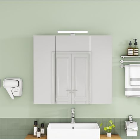 Mueble de baño con espejo de 80 cm, 3 puertas, LED, enchufe francés, blanco HAVRYA (1/5)