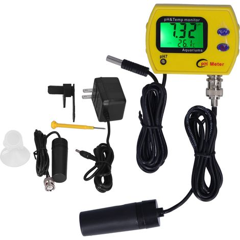 pH-mètre d'aquarium compact haute précision 0-14 sonde remplaçable compensation automatique température testeur qualité eau facile (1/5)