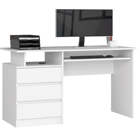 PC-Schreibtisch AKORD CLP in der Farbe Weiß mit 3 Schubladen und 2 Ablagen B135 x H77 x T60 cm (1/5)