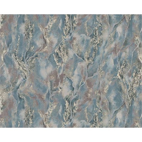 Graphic wallpaper wall EDEM 421ST27 hot embossed non-woven wallpaper slightly textured stone look and metallic highlights blue pigeon blue silver gold 10.65 m2 (114 ft2) (1/5)