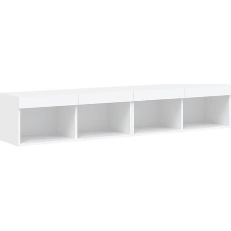 Lot de 2 meubles TV muraux avec lumières LED design tendance rangement 80 x 30 x 30 cm en bois blanc