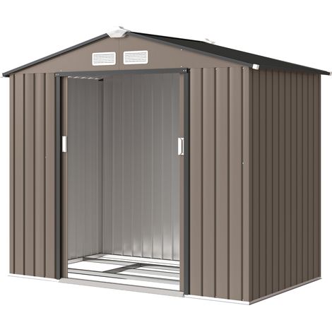 Abri de Jardin 2,77 m² cabane de jardin armoire de jardin Dim. 213L x 130l x 185H cm Porte coulissante Acier marron