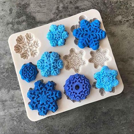 Moule À Gâteau Flocon De Neige - Silicone Alimentaire - 10 Cavités - Pour Chocolat Et Pâte À Sucre - 9 x 8 x 3,5 cm - 1 Pièce (1/4)