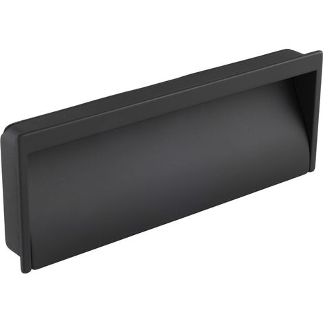 Pamar Muschelgriff Miach, Möbelgriff Schubladengriff Einlassgriff, einfache Montage, Zinkdruckguss schwarz matt, Breite 162 mm, Höhe 60 mm, Einlassmaß 158 x 56 mm
