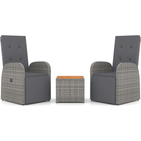 Maison Exclusive - Set Mobili Giardino 3pz Grigio Polyrattan Legno Massello Acacia