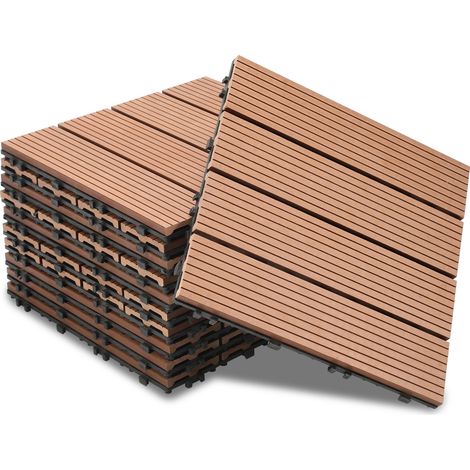 Randaco Terrassenfliesen 110 Stück (10m²) Klickfliesen in Holzoptik, WPC Fliese，30 x 30cm, Braun