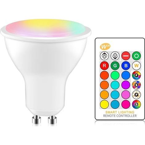 Ampoule LED GU10 RGB 8W télécommande IR AC 85-265V, éclairage nocturne d'ambiance, 16 couleurs changeantes,blanc chaud (1/5)