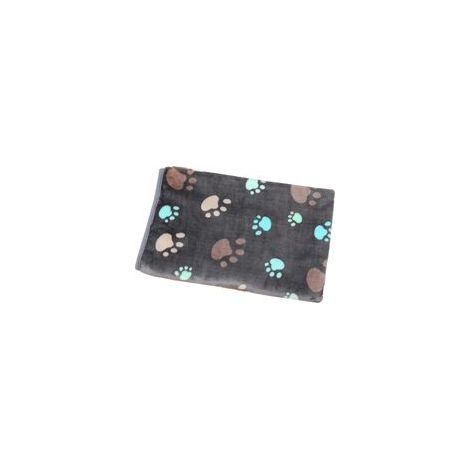 Manta de franela ultrasuave y cálida para mascotas, adornada con adorables huellas de patitas de perros y gatos. Tamaño mediano, lana, huellas de patitas grises. - Crezuo