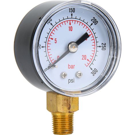Manomètre mécanique, raccord inférieur 1/8 pouce BSPT, convient pour l'air, l'huile et l'eau (0-300 psi, 0-20 bar). (1/5)