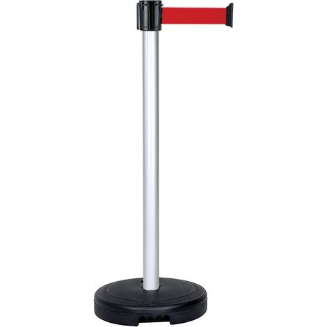 Poteau PVC Gris à sangle Rouge 5m x 50mm sur socle 9kg à lester - 2800174 (1/2)