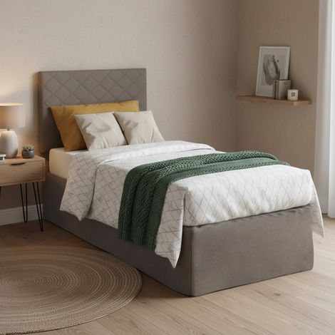 Dmora - Einzelbett Dbertol, Kopfteil-Set aus Kunstleder mit orthopädischer Basis und Volant, 100% Made in Italy, geeignet für Einzelbett, Matratze inklusive, Cm 80x190, Turteltaube (1/5)