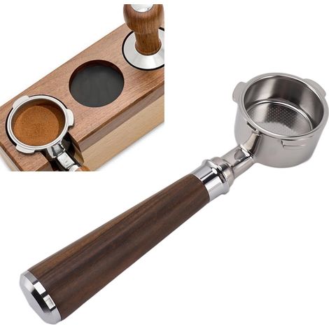 51 mm langer, dreigriffiger Edelstahl-Bodenlosgriff, kompatibel mit Donlim/Petrus/Little Bear/NetEase Yanxuan Kaffeemaschinen, Modell A, in schwarzem Rosenholz. (1/5)
