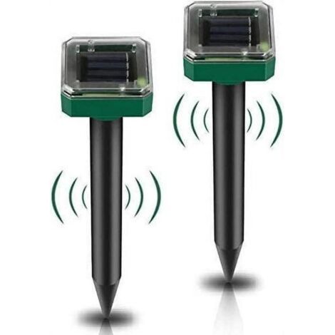 Packung mit 2 solarbetriebenen Ultraschall-Abwehrgeräten gegen Maulwürfe und Mäuse, für den Außenbereich. (1/5)