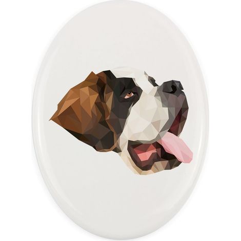 Saint-Bernard, chien de Saint-Bernard - carreau géométrique avec photo et inscription par Art-Dog (1/4)
