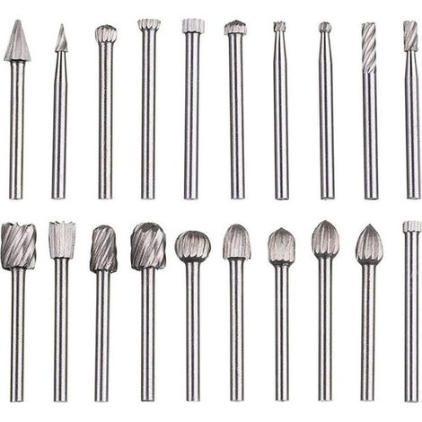 Lime rotative 20 pièces, jeu de limes en carbure,têtes de lime rotatives HSS, outil rotatif ,outil rotatif à tige de 1/8" (3 mm) pour meuleuse, travail bois, polissage des métaux, gravure, perçage (1/5)