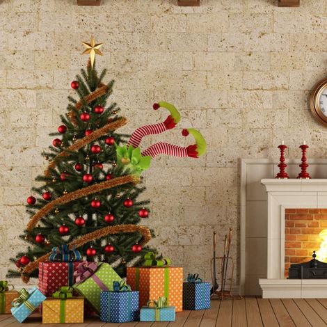 Décoration de sapin de Noël avec des jambes de lutin en peluche coincées, ornement pour les fêtes de fin d'année, décoration intérieure et extérieure (1/3)