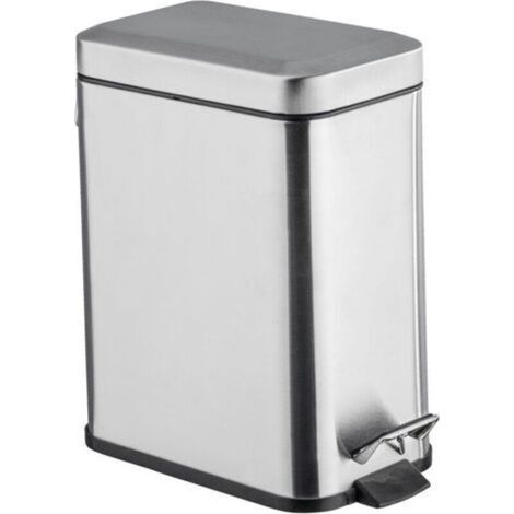 Kleiner Badezimmer-Abfalleimer, 5 l, Treteimer, quadratisch, Edelstahl, 14 x 29,5 x 28 cm, matte Oberfläche