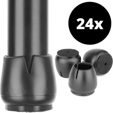 Protège-pieds de chaise avec feutre anti-rayures - Protection de sol - Ø 17-22 mm - Noir - Lot de 24 (1/5)