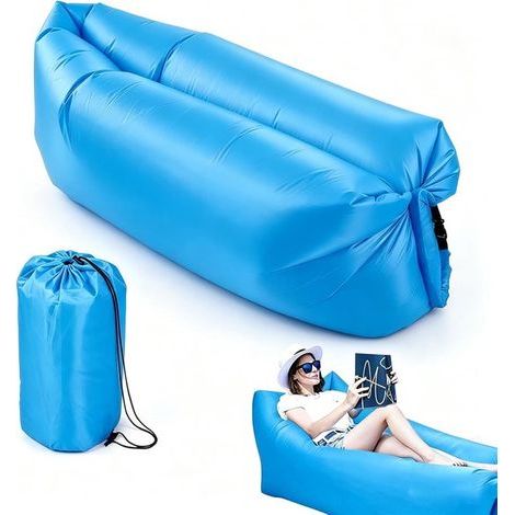 Tragbarer, aufblasbarer Sessel – 150 x 70 x 50 cm – Blau – Faltbares Strandsofa – Wasserdicht (1/5)