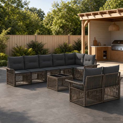 Set Divano da Giardino 9 pcs Grigio polyrattan vidaXL (1/5)