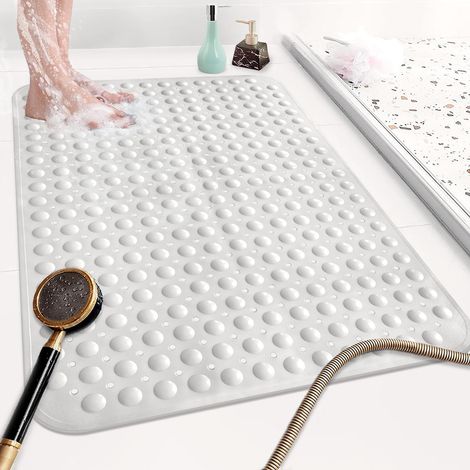 Grand tapis de douche antidérapant 60 x 90 cm : tapis de douche en TPE souple avec trous de drainage et ventouses – Tapis de douche antidérapant lavable en machine antibactérien résistant à la (1/5)