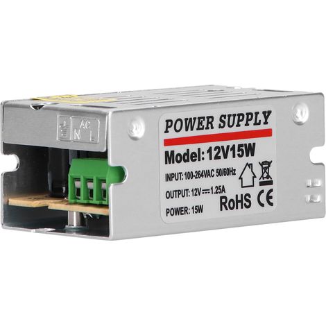 Alimentation à découpage YY-15-12 avec transformateur régulé pour ruban LED 15 W 12 V 1,25 A (1/5)