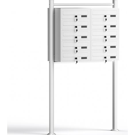 Wiltec Cassetta postale condominiale autoportante 10 posti, bianco, 2 moduli 945 x 270 x 1500 mm (1/5)