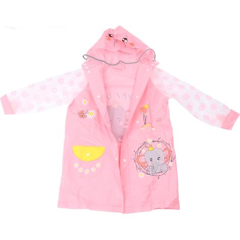 Wasserdichter Kinderponcho aus rosafarbenem PU-Leder mit integrierter Rückentasche und reflektierenden Streifen (1/5)