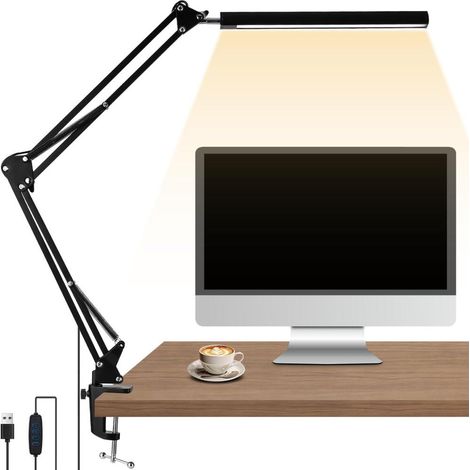 Lampe de Bureau LED 3 Modes et 10 Niveaux Lampe Architecte 1700LM à Pince Lumiere Bureau sans (1/5)