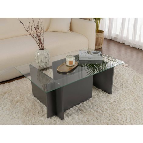 Dmora - Tavolino da salotto Illasi, Tavolo basso da caffè, Portariviste per divano, Ripiano da soggiorno, 105x65 h40 cm, Antracite (1/5)