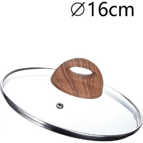 TrAdE Shop Traesio - Coperchio In Vetro Temperato Per Pentola Padella Ricambio ø16 A 32cm Pomello Effetto Legno -    -diametro 16cm   -