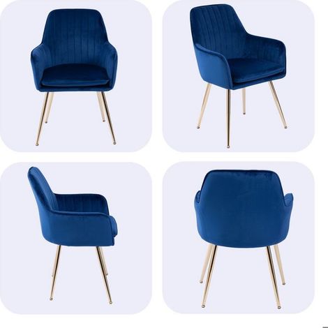 Chaise repas chaises en tissu chaise de cuisine accoudoirs pieds en métal doré style moderne (1/5)