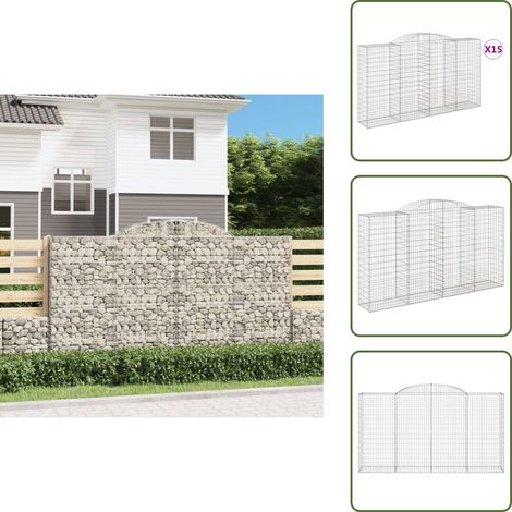 The Living Store Gabionen mit Hochbogen 15 Stk 300x50x160/180cm Verzinktes Eisen - Gabionen - Gabionenwände - Gartendeko - Eisenmöbel - Zaun (1/5)