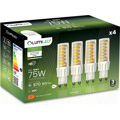 4 lampadine LED a capsula G9 da 10W = 75W 970lm 4000K Neutro LUMILED a 360°